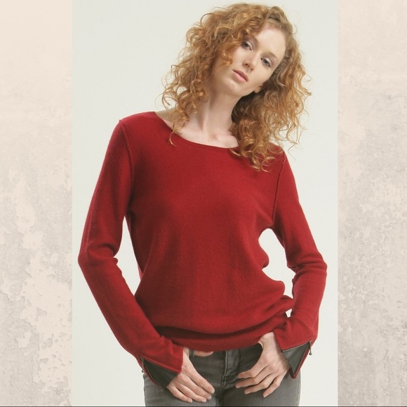 Zoe Couture Red Cashmere Sweater — Women’s Small, Soft Knit, Zip-Sleeve Detail - Picture 1 of 10
